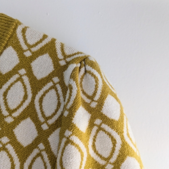 Anthropologie Maeve Harmon Jacquard Short-sleeve Sweater In Chartreuse And White - Picture 5 of 6